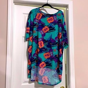 Lularoe Disney Irma Blouse Top Minnie Mouse Teal Loose Fit Knit Size 3XL